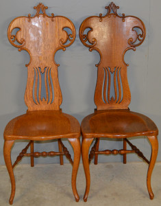 SOLD Pair of Oak Ladies Desk Chairs / Vanity Chairs