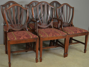 SOLD Set of Six Shield Back Hepplewhite Dining Chairs