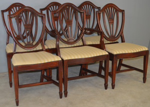 SOLD Set of 6 Mahogany Hepplewhite Shield Back Dining Chairs