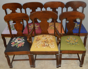 SOLD Set of 7 Empire Needlepoint Dining Chairs