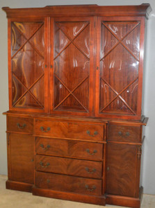 SOLDMahogany Breakfront Butler’s Desk Bubble Glass