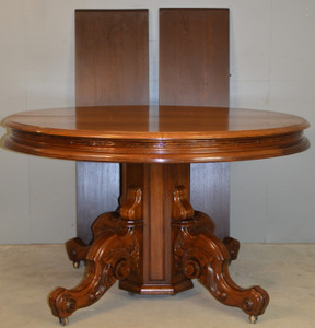 SOLD Victorian Carved 48” Banquet Walnut Table