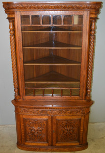 SOLD Victorian Oak Barley Twist Carved Corner Cabinet of Horner Quality