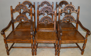 SOLD Set of 6 Oak Heavily Carved Dining Chairs