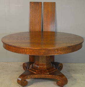 SOLD Oak 54 Inch Round Banquet Empire Table - Refinished