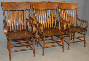 SOLD Set of 6 Oak Rolled Arm Chairs – Rare