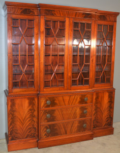 SOLD Flame Mahogany Breakfront Step Back China Cabinet