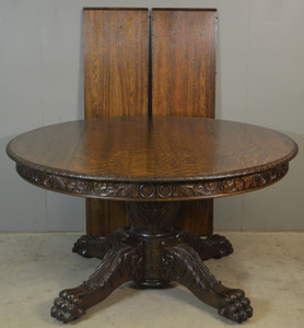 SOLD Round Oak Carved Table by Hastings