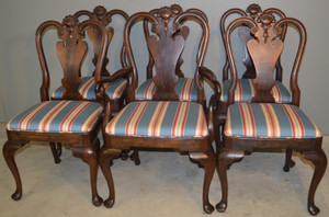 SOLD Set of 6 Walnut Chippendale Queen Anne Dining Chairs