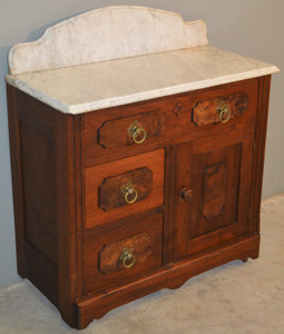 SOLD Victorian Burl Walnut Marble Top Commode