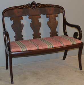 SOLD Mahogany Serpent Face Carved Bench Loveseat