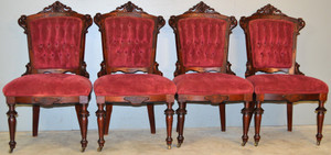 SOLD Set of 4 Burl Walnut Renaissance Carved Chairs
