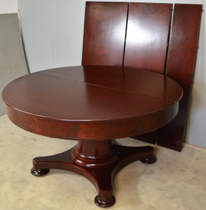 SOLD Round Period Mahogany 54” Round Banquet Table w/3 Leaves