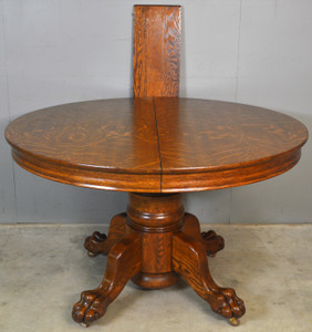 SOLD Round 48" Oak Claw Foot Table Refinished with 1 leaf