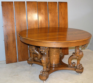 SOLD Antique Oak Banquet Table  w/ Full Standing Griffins – Horner Style