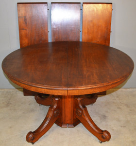 SOLD Victorian Round Walnut Split Base Table w/3 Leaves-OPENS 12 FEET!