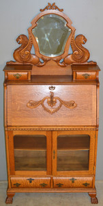 SOLD Rare Oak Carved Slant Top Desk – Heinz 57 Model