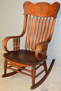 SOLD Large Rolled Arm Press Back Victorian Rocker