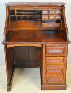 SOLD Victorian Oak Raised Panel Roll Top Desk by Gunn