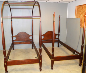 SOLD Pair of Twin Mahogany Pencil Post Canopy Beds