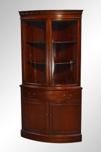 SOLD Mahogany Curve Glass Corner Cabinet