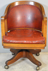 SOLD Barrell Back Oak Lawyers Bankers Tilt Swivel Chair