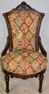 SOLD Victorian Burl Walnut Ladies Chair with Carved Head