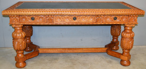 Carved Oak Library Table Desk
