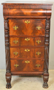 Flame Mahogany Empire Chest of Drawers or Dresser