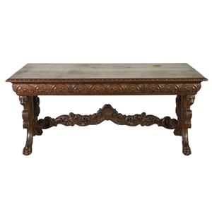 R.J. Horner Style Carved Mahogany Trestle Table