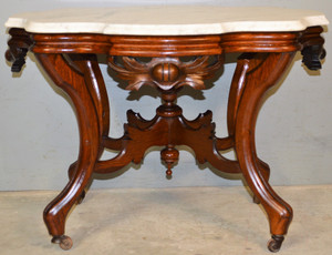 Victorian Hand Carved Marble Top Coffee Table