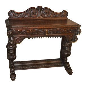 Carved Oak Server with Lion Heads
