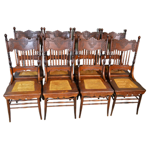SOLD Antique Kitchen Chairs, Antique Set of 8 Oak Press Back Dining Room Chairs