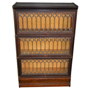 SOLD Oak Leaded Glass Door Sectional Bookcase by Globe