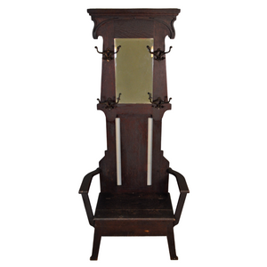 SOLD Antique Hall Seat, Antique Oak Bevel Mirror Lift Seat Hall Tree