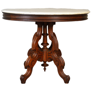 SOLD Antique Accent Stand, Antique Victorian Carved Oval Marble Top Parlor Table