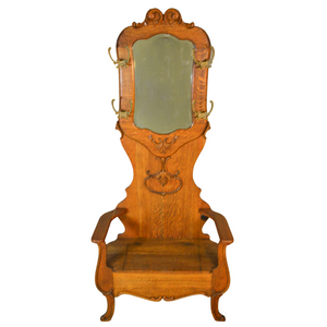 SOLD Antique Hall Seat, Antique Oak Carved Victorian Lift Seat Hall Tree