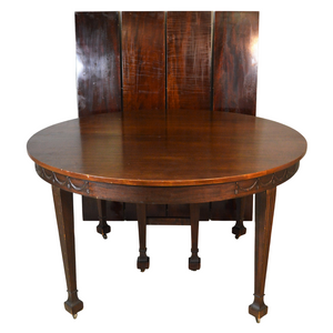 SOLD Antique Dining Room Table, Antique Mahogany Carved Hepplewhite Banquet Table – 4 Leaves