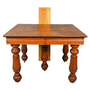 SOLD Antique Kitchen Table, Antique Victorian Oak Square Dining Table 1 Leaf