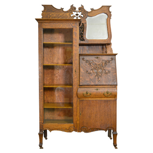 SOLD Antique Desk, Oak Secretary Side-by-Side, Bookcase, China Closet