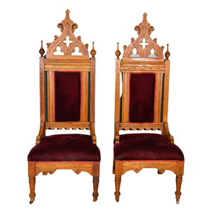 SOLD Antique Throne Chairs, Pair of Oak Victorian Parlor Chairs #21253