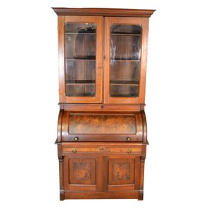 SOLD Antique Desk, Victorian Burl Walnut Country Cylinder Secretary