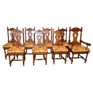 SOLD Antique Dining Chairs, Set of 8 Oak Carved Barley Twist Dining Room Chairs