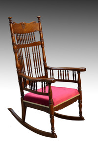 SOLD Antique Tall Pressback Oak Rocker