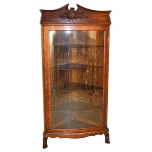 SOLD Antique Corner China Closet, Victorian Oak Curio Cabinet