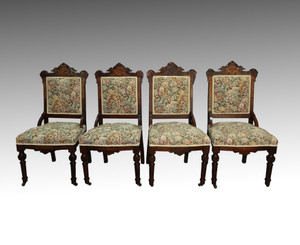 SOLD Antique Victorian Burl Walnut Set of 4 Chairs
