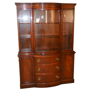 SOLD Antique China Cabinet, Mahogany Drexel Curved Glass Breakfront Cabinet