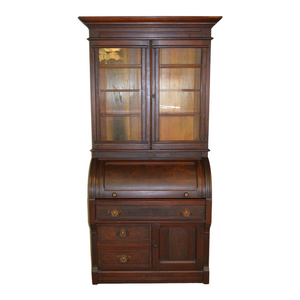 SOLD Antique Secretary Desk, Victorian Cylinder Walnut Bookcase Desk