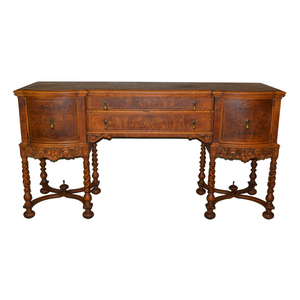 SOLD Antique Oak Sideboard - Barley Twist Carved Buffet with Burl Accents