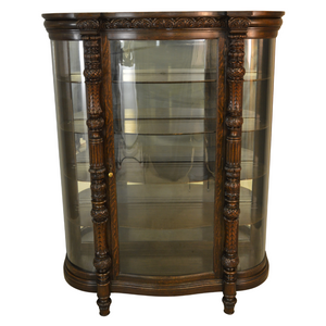 SOLD Antique China Cabinet, Carved Oak Curved Glass China Closet – Very Fancy